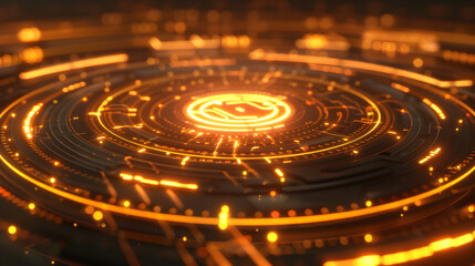 Fototapete - Futuristic technology interface with glowing elements on a dark background