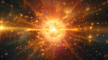 Poster - Golden Burst of Energy in Space: Abstract Representation of Light and Power