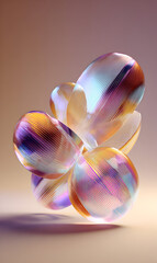Poster - Abstract arrangement of shimmering spheres showcasing iridescence and gradient colors in a softly lit studio environment an eye-catching composition of translucent orbs with