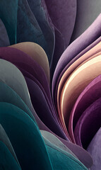 Poster - Delicate flowing layers with a pastel palette create a soothing abstract image perfect for backgrounds soft purple and teal hues cascade down the vertical composition a stylish