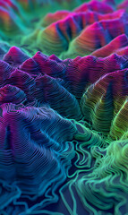 Aufkleber - Colorful topographic contour lines abstract visualization a captivating blend of vibrant gradients on undulating terrain perfect for background texture and modern design projects