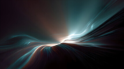 Poster - Abstract fractal landscape featuring curving lines and glowing light evoking ethereal beauty and digital artistry that creates a captivating visual expression of energy and flow