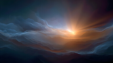 Poster - Ethereal illumination paints serene clouds in a vibrant abstract expression transforming light and color into a mesmerizing landscape with wispy formations creating depth and