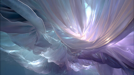 Poster - Abstract ethereal flowing fabric in pastel colors creating a dreamy and elegant backdrop perfect for artistic designs and serene visuals with a touch of luxury and fluid motion