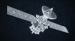 © dwphtra - Detailed 3D wireframe satellite in orbit with visible structural and communication elements.