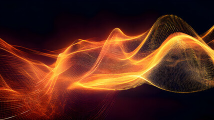 Fototapete - Abstract digital wave of glowing particles with dynamic flowing light