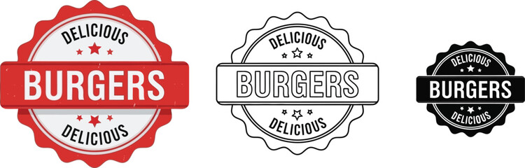 Leinwandbilder - Delicious burgers logo design vector template for restaurant and fast food menu vintage style badges set editable