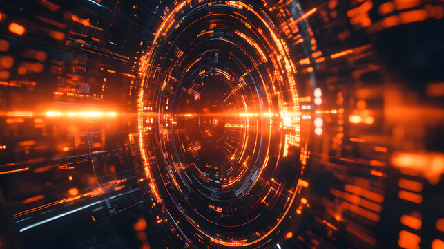 Abstract futuristic technology background with glowing lines and circular shapes