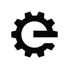 Poster - The image shows a logo design of a lowercase letter e in round gear shape in black color in simple flat style that looks clean and modern on a white background