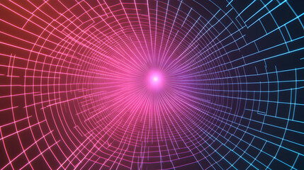 Poster - Abstract Neon Grid Tunnel: A futuristic vision with vibrant colors and perspective