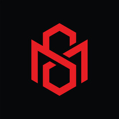 Poster - The image shows a symmetrical logo design of an initial M8 in red color in geometrical style that looks clean and modern on a black background
