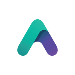 Poster - The image shows a logo design of a letter A in aqua and purple colors in simple 3D style that looks clean and modern on a white background