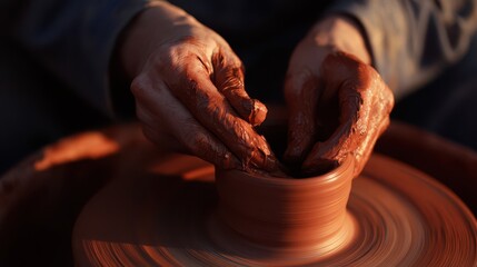 Poster - Skilled hands shaping clay on a potter's wheel.