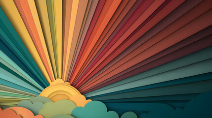 Aufkleber - Colorful layered background with sun and clouds in retro style design effect
