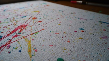 Poster - Colorful paint splatters on white paper.