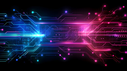 Poster - Futuristic technology circuit board background design in blue and pink tones
