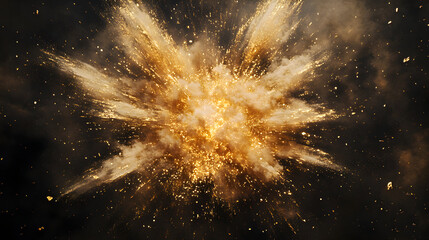 Poster - Golden explosion against a dark background with radiating particles and dust