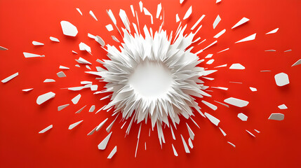 Aufkleber - Explosion of creative white paper fragments on vibrant red background concept