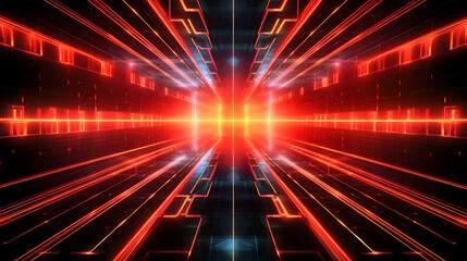 Fototapete - Futuristic red tunnel abstract background with bright light in the center