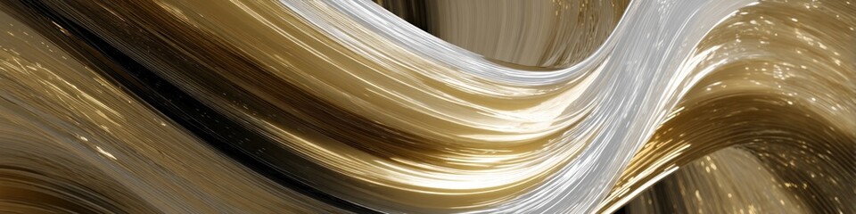 Fototapete - Abstract flowing lines of gold silver and black creating a dynamic and luxurious background image