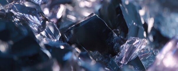 Poster - A close up shot of many shiny crystals with dark blue and light blue colors and sharp edges visible