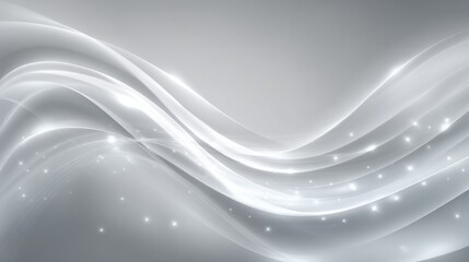 Poster - Flowing gray waves blend seamlessly with shimmering light effects, offering an elegant and modern backdrop suitable for digital art, presentations, or branding projects.