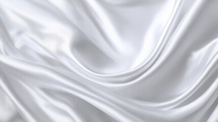 Poster - A delicate, smooth white silk fabric lies gracefully, reflecting light and highlighting its exquisite texture. The subtle folds create an elegant and serene appearance.