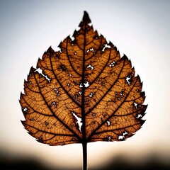 Poster - Close-up of a decaying, brown leaf with visible veins and holes against a blurred background.