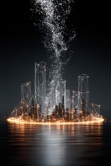 Poster - Abstract digital city with glowing connections and dynamic data streams