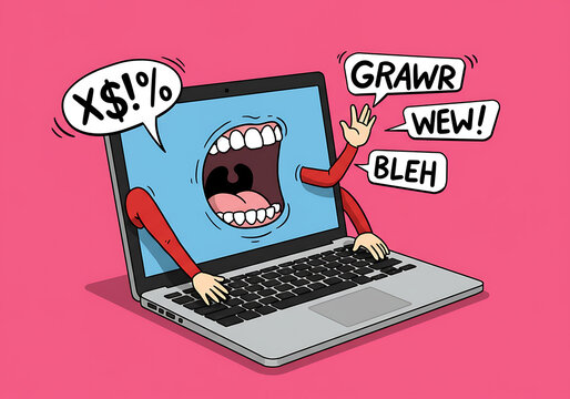 Laptop with a Mouth: A Hilarious Cartoon Illustration of Online Communication