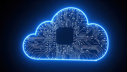 Poster - Abstract illuminated cloud icon representing digital technology data storage connection and cloud computing concept in a futuristic style