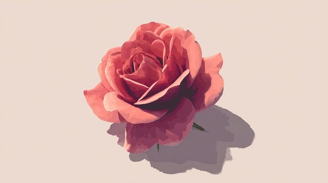 Close-up of a single, vibrant pink rose, softly rendered with painted effect, resting on a light beige background