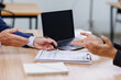 © David - Team of Business people signing contract making deal with life insurance agent Concept for consultant health insurance life insurance savings plan