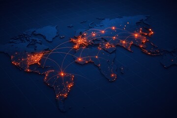 Poster - Global Network Illuminated: A mesmerizing aerial perspective of Earth unveils a luminous digital network, with interconnected points of light symbolizing the intricate web of worldwide connectivity.