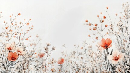 Wall Mural - Beautiful seamless floral water color pattern Set, watercolor wild flowers, leaves and grass,Collection botanic garden elements, isolated illustration in rustic or vintage style,copy space.