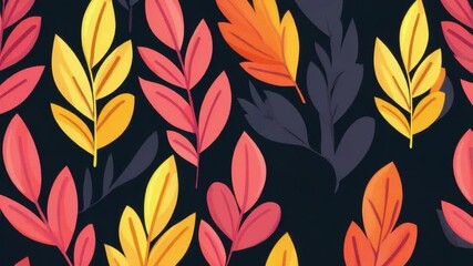 Aufkleber - Colorful and Vibrant Leaf Patterns on Dark Background for Seamless Design Inspiration and Nature Themes 4k video footage