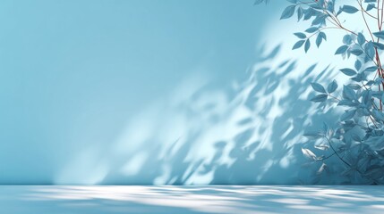 Poster - A gentle blue background enhances the feeling of calmness, while soft shadows from leaves dance across the surface, creating an inviting and peaceful ambiance in a relaxed environment.