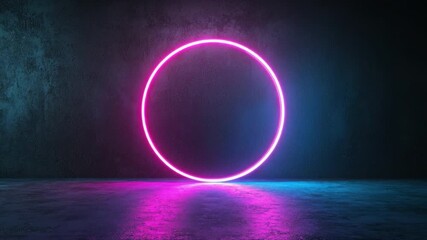 Poster - Vibrant Neon Oval Light Against Dark Grunge Wall for Creative Background and Artistic Design Concepts 4k video footage