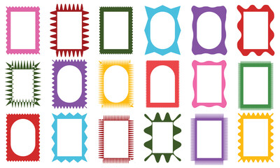 Aufkleber - Squiggle frames. Zigzag wavy edges, retro scallop frames,  photo frames, text boxes, tags, labels. Borders Vector groovy shapes . Vector illustration . Isolated on white background. EPS 10