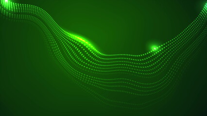 Poster - Green futuristic dotted wavy lines abstract technology background