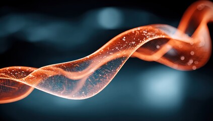 Poster - Abstract, orange ribbon-like form against a dark background.