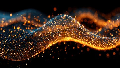 Poster - Abstract design of glowing particles in flowing waves.