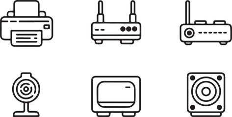 Poster - Simple Line Art Illustration of a Retro Television and Wifi Router Representing Home Entertainment and Connectivity Minimalist Black and White Design Isolated on White Background