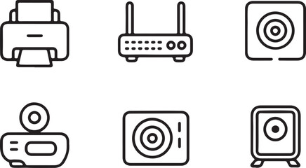 Poster - Outline Style Icons Representing a WiFi Router and a Smart Speaker Perfect for Illustrating Home Network Technology and Smart Home Devices in a Minimalist Design