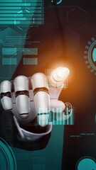 Poster - Futuristic robot artificial intelligence revolutionary AI technology development and machine learning concept. Global robotic bionic science research for future of human life. 3D rendering graphic.
