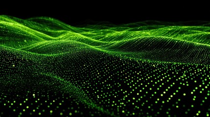 Poster - Abstract digital landscape of shimmering green dots.