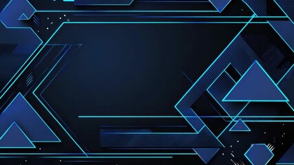 Poster - Futuristic Abstract Background with Geometric Shapes and Blue Neon Lines on Dark Surface 4k video footage