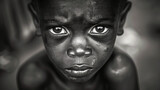 hunger in Africa, African child black and white portrait, food security problem
