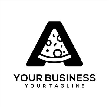 This logo combines the letter A and pizza, suitable for use in food businesses.