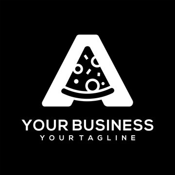 This logo combines the letter A and pizza, suitable for use in food businesses.